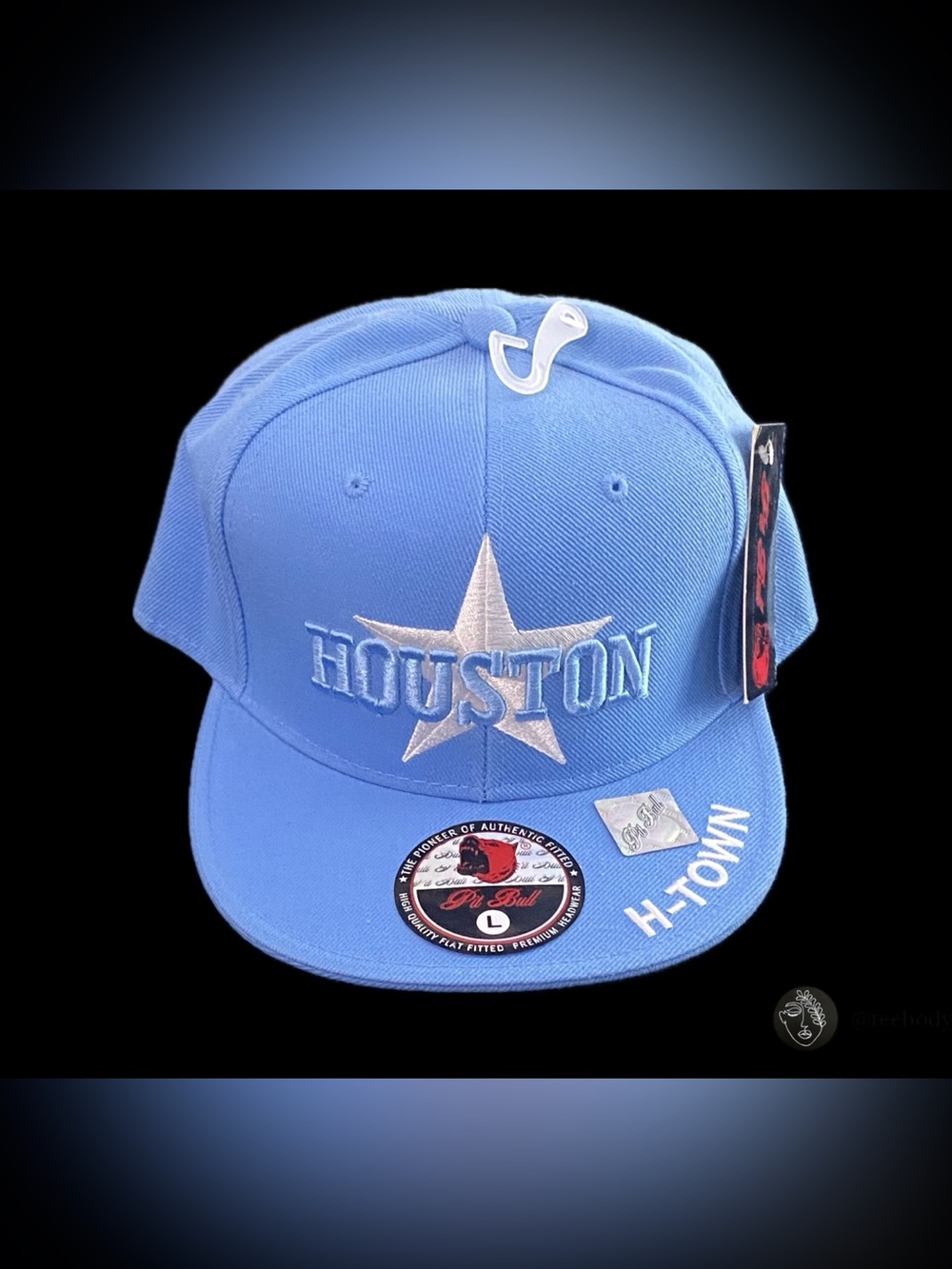 NWT Pit Bull Houston H-Town Fitted Hat L Light Blue Vintage Vibe Star Cap